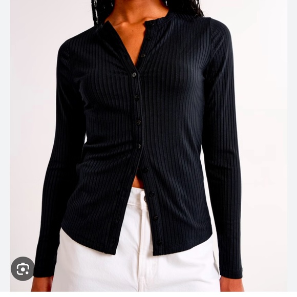 Abercrombie Long Sleeve Button-Through Wide Rib Top - Picture 1 of 3